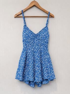 Princess Polly Blue Floral Romper Women's Tie Back Sleeveless Fit & Flare Size S